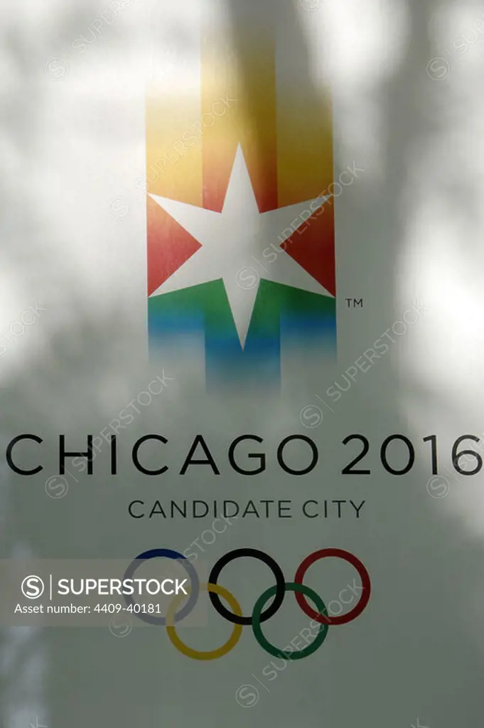 CARTEL de la CANDIDATURA DE CHICAGO PARA LA ORGANIZACION DE LOS JUEGOS OLIMPICOS DE 2016. Chicago. Estado de Illinois. Estados Unidos.