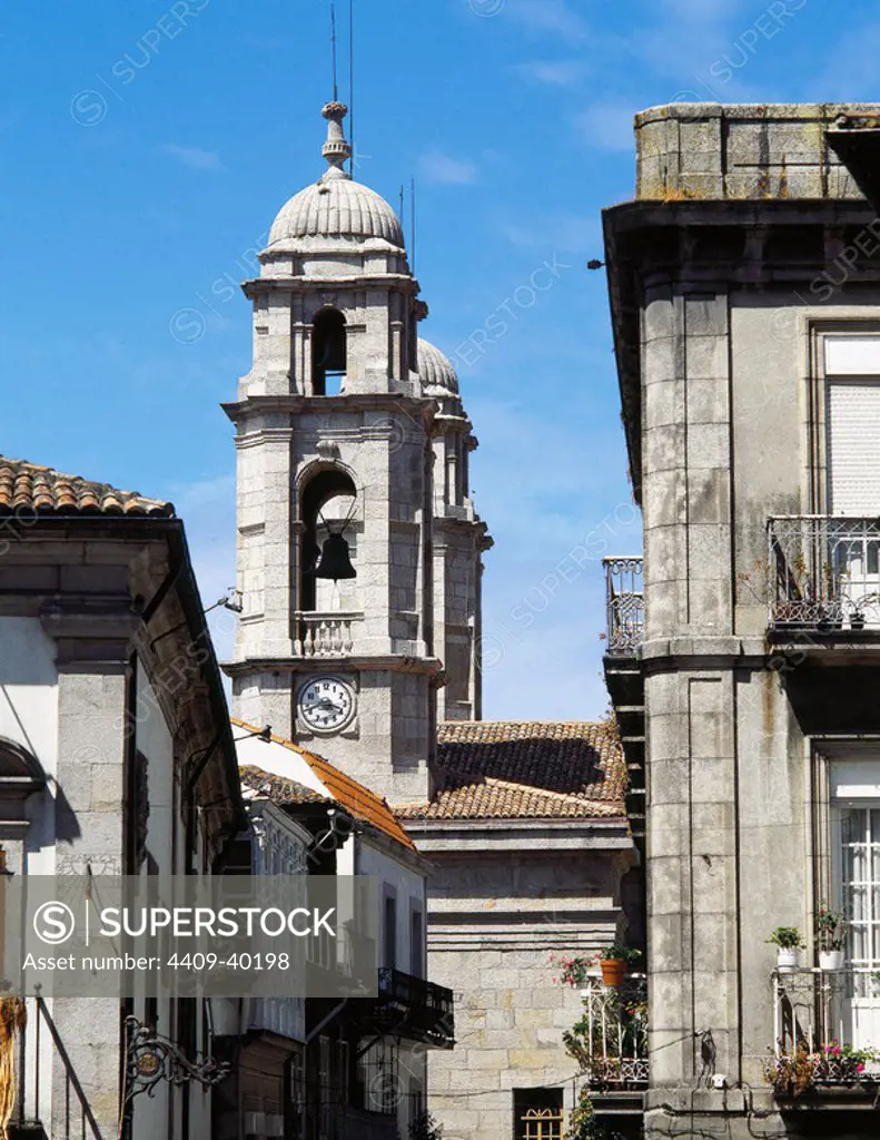 Spain. Vigo. Towers of the Collegiate Church of Saint Mary. 19th century. Built by Melchor del Prado.
