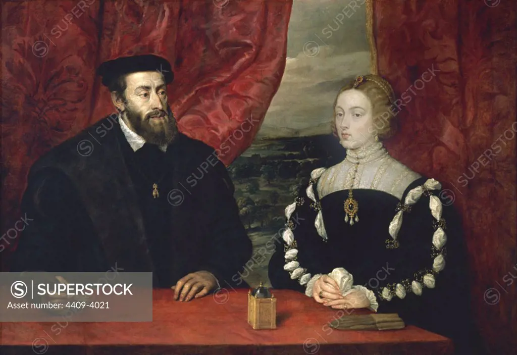 'Charles V and Empress Isabel', ca. 1628, Oil on canvas, 114 x 164 cm. Author: PETER PAUL RUBENS. Location: PRIVATE COLLECTION. MADRID. SPAIN. CARLOS V (CARLOS I). Charles I (V of the Holly Roman Empire). ISABELLA VON PORTUGAL (1503-1539). CARLOS V ESPOSA.