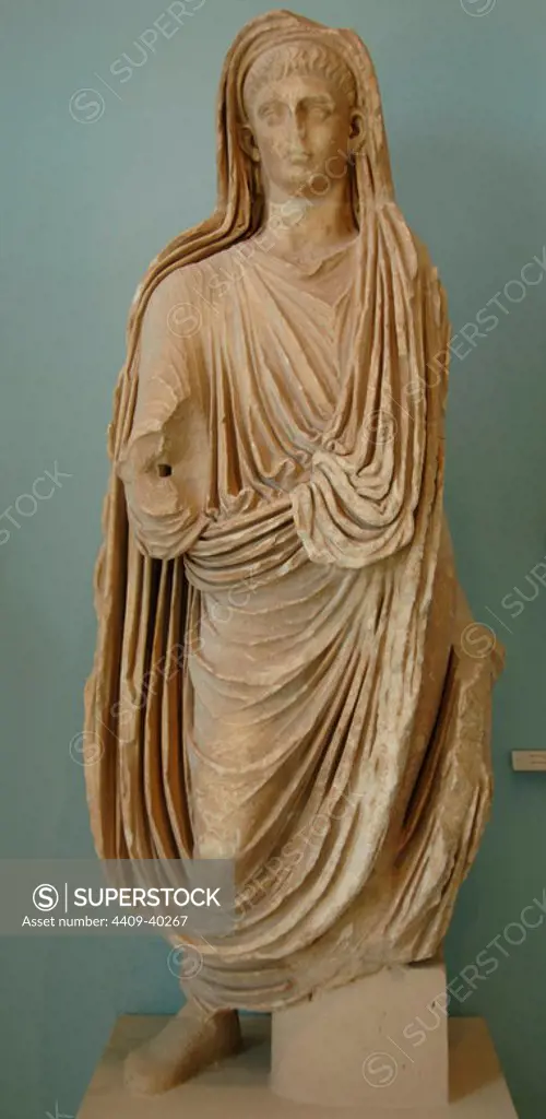Tiberius (Tiberius Iulius Caesar) (42 b.C- 37 a.C). Roman Emperor (12-37). He was adopted by Augustus, who named him his successor. Julio-Claudian dynasty. Museum of Eleusis. Athens. Greece.