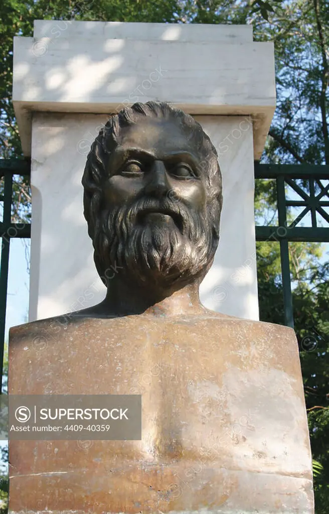 Euripides (480-406). Was one of the three great tragedians of Classical Athens. Bust contemporary of Euripides. Athens. Central Greece. Attica. Europe.