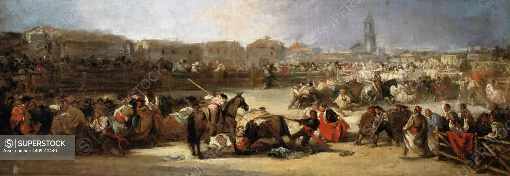 Lucas Velazquez, Eugenio (1824-1870). Spanish painter. Bullfight in a Village (c.1860). Museum of Fine Arts. Buenos Aires. Argentina.