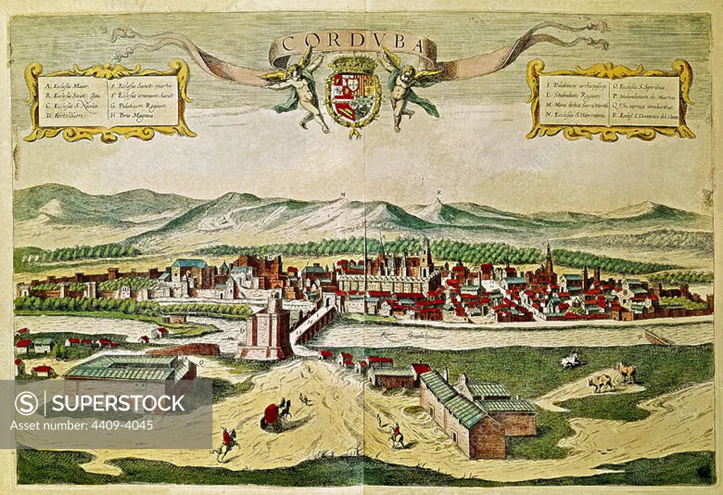 CIVITATES ORBIS TERRARUM - VISTA DE LA CIUDAD DE CORDOBA - GRABADO SIGLO XVI. Author: GEORG BRAUN 1541-1622 / FRANS HOGENBERG. Location: BIBLIOTECA NACIONAL-COLECCION. MADRID. SPAIN.