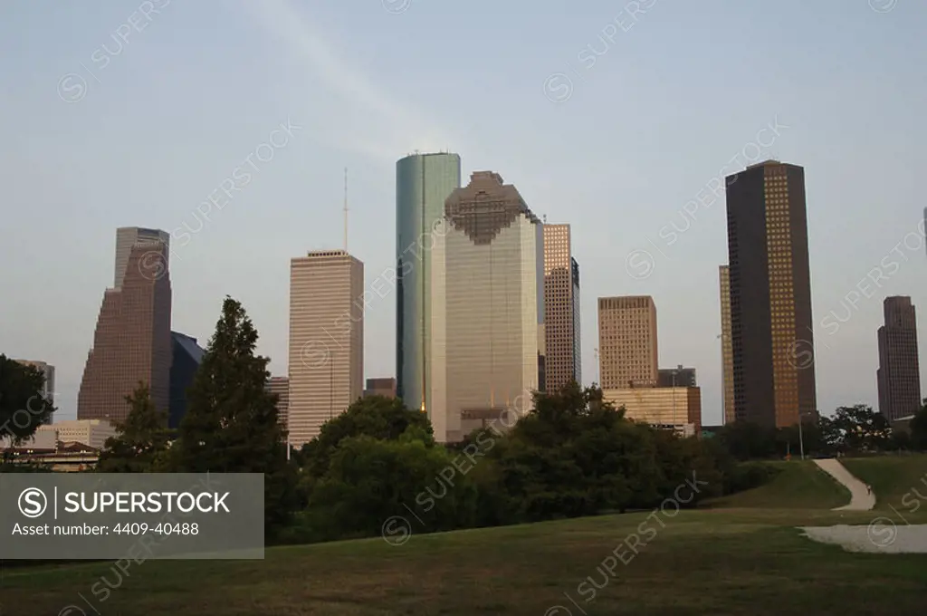 United States, State of Texas, Houston. Skyscrapers at the city center.