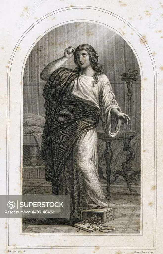 SANTA MARIA MAGDALENA. Primera persona a la que Jesús se apareció después de resucitado. Grabado del siglo XIX.