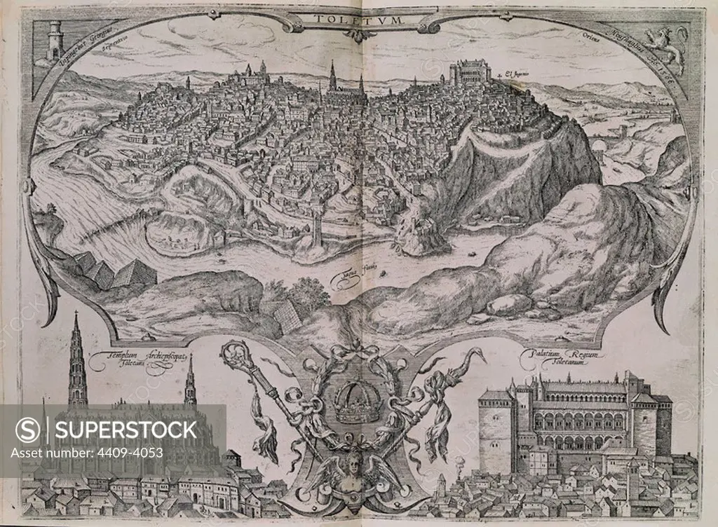 Civitates Orbis Terrarum. Toledo. Madrid, National Library. Author: BRAUN GEORG 1541-1622 / HOGENBERG FRANS. Location: BIBLIOTECA NACIONAL-COLECCION. MADRID. SPAIN.