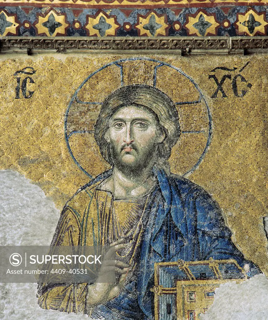 The Deesis. Detail. Jesus Christ in Majesty as if to bless. 13th century. Mosaic. Hagia Sophia. Istanbul. Turkey.