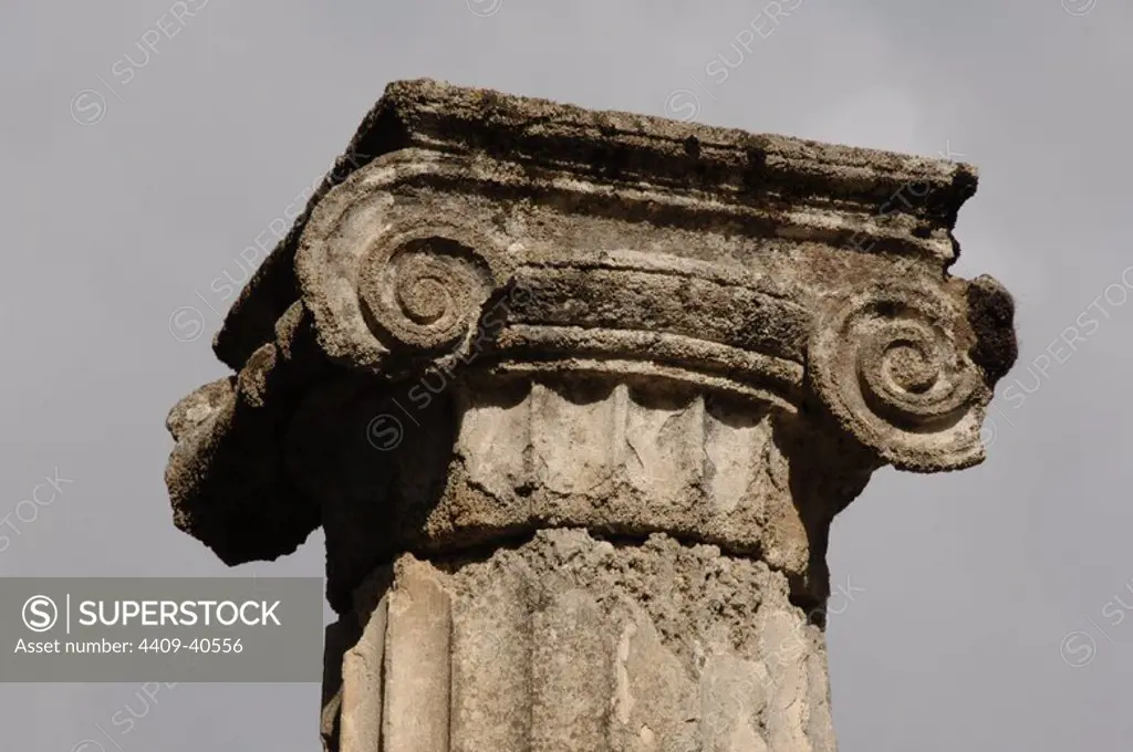 Greek Art. Sanctuary of Olympia. Ionic column at the Palaestra. Capital. Hellenistic period. 3rd century B.C. Greece.