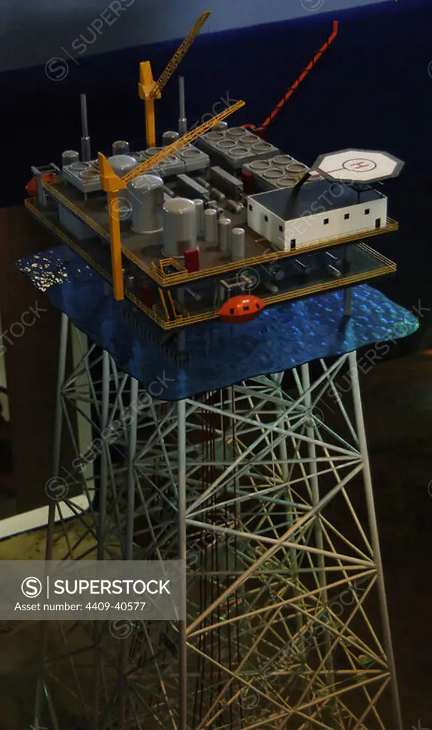 Model of a production platform. The Ocean Star Offshore Oil Rig & Museum. Galveston. Texas. United States.