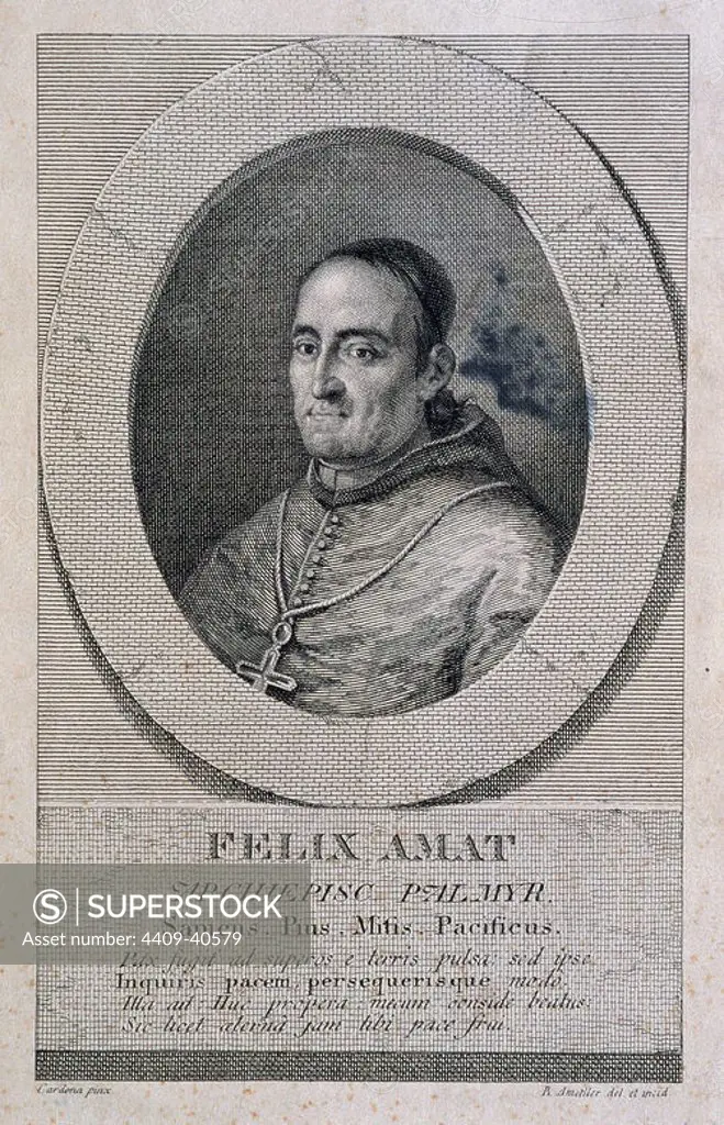 Felix Amat de Palau y Pons (1750-1824). Spanish religious writer Jansenist theologian of Enlightenment. Portrait. Engraving by Blai Ametller, 18th century.