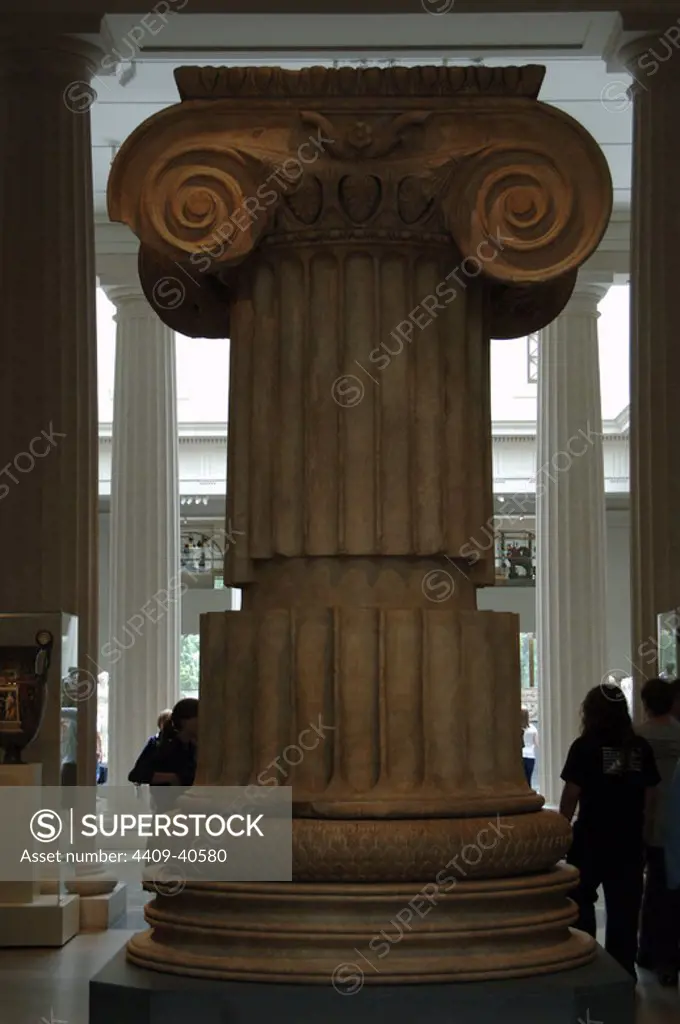 Greek art. Hellenistic period. Marble column from the Temple of Artemis at Sardis Turkey. Marble. Dated ca. 300 B.C. Metropolitan Museum of Art. New York. United States.