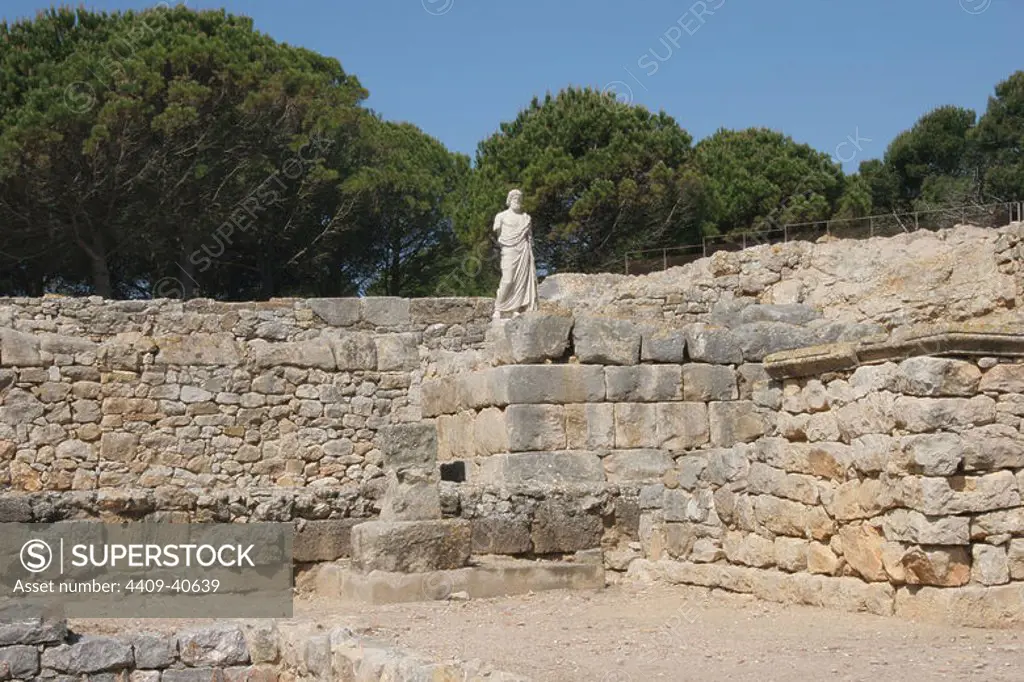 Greek Art. Emporium (Ampurias). Greek colony founded by the greeks of Foci., 570 BC. Statue of Asclepius. God of medicin. Neapolis. Girona province. Catalonia. Spain. Europe.
