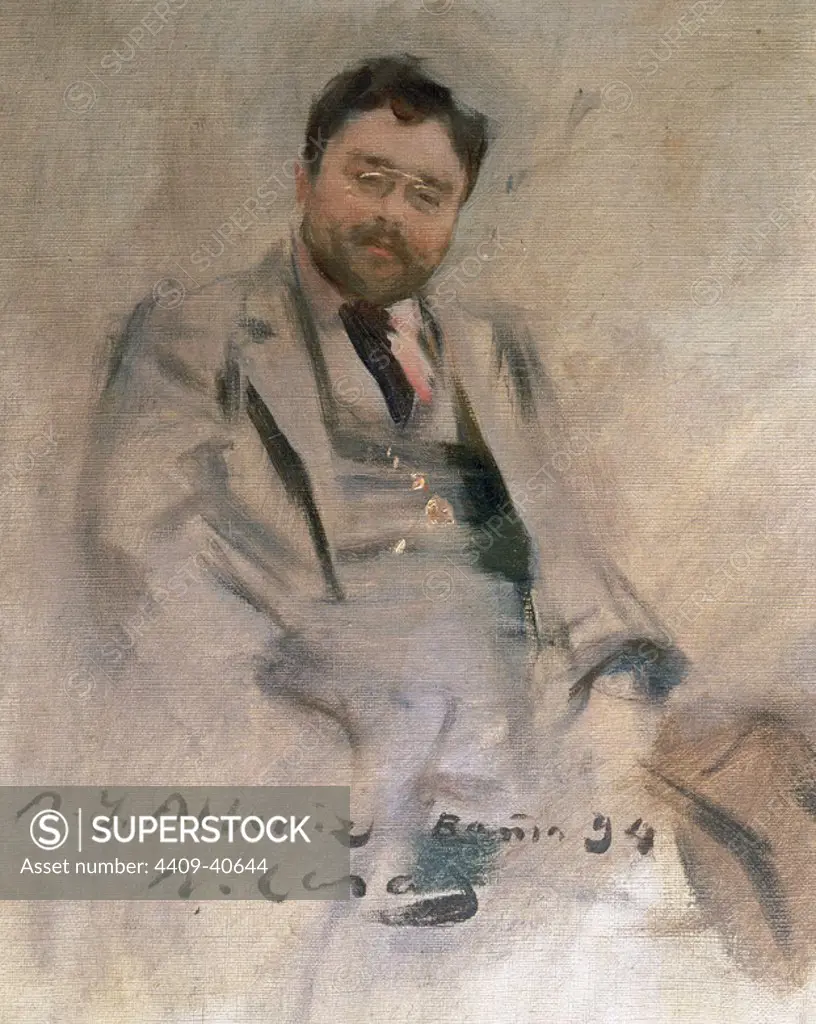 Albeniz, Isaac (CamprodUn 1860-Cambo-les-Bains, 1909). Spanish composer and pianist. Oil painting dedicated to the musician by Ramon Casas in Barcelona, 1894. Albeniz Collection.