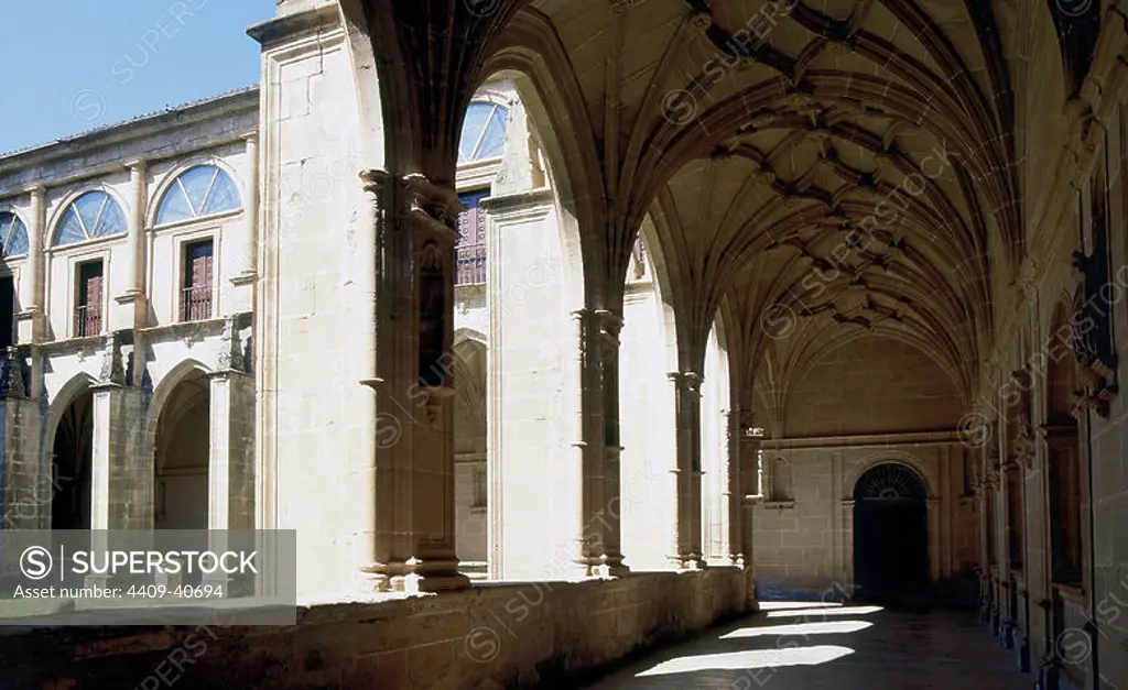 Yuso Monastery. Gothic downstairs gallery of the cloister. San Millan de la Cogolla. La rioja. Spain.