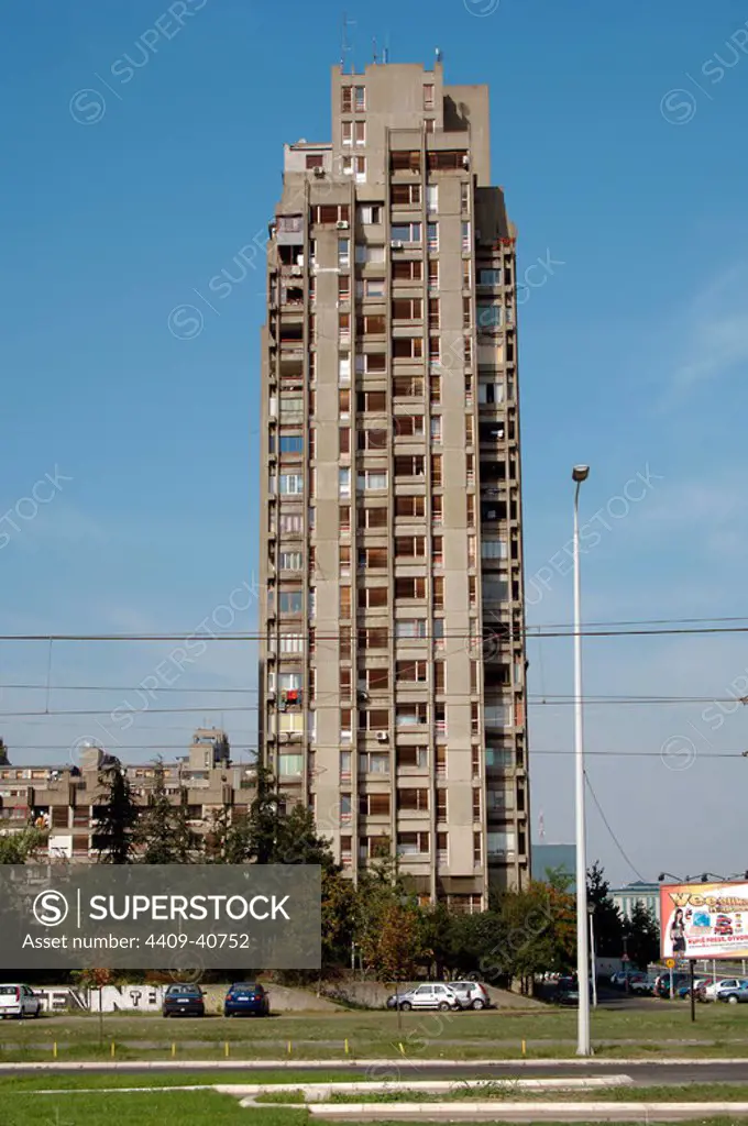 REPUBLIC OF SERBIA. BELGRADE. Communist-era buildings. Soviet-style architecture. with rationalists blocks built on the outskirts of the capital.