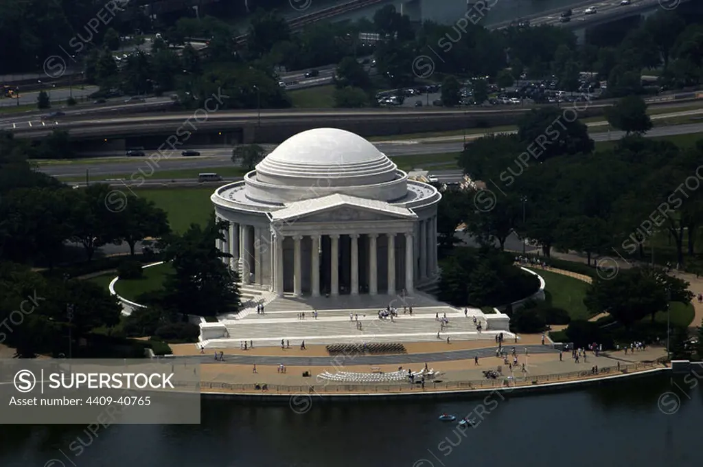 United States. Washington D.C. Thomas Jefferson Memorial. Dedicated to T. Jefferson, the 3rd President and one of the Founding Fathers of the United States (1743-1826). Principal author of the Declaration of Independence (1776).