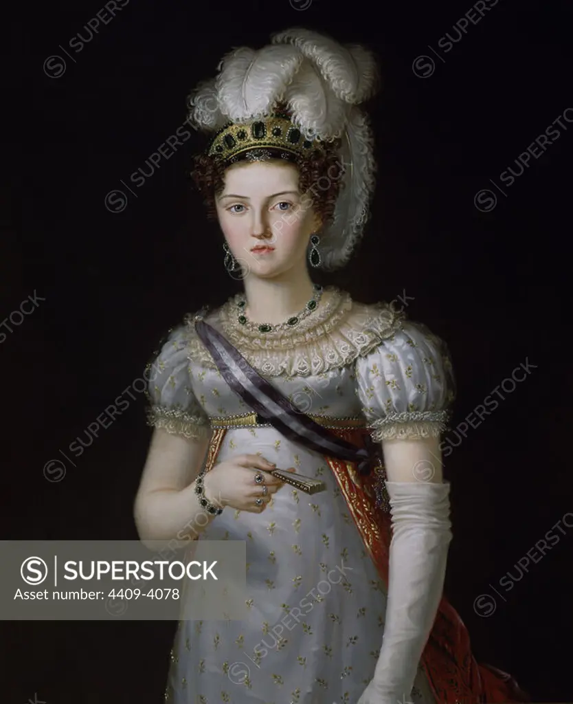 'Maria Josepha Amalia of Saxony', Oil on canvas, 110 x 86 cm, P03297. Author: FRANCISCO LACOMA Y FONTANET (1778-1849). Location: MUSEO ROMANTICO-PINTURA. MADRID. SPAIN.