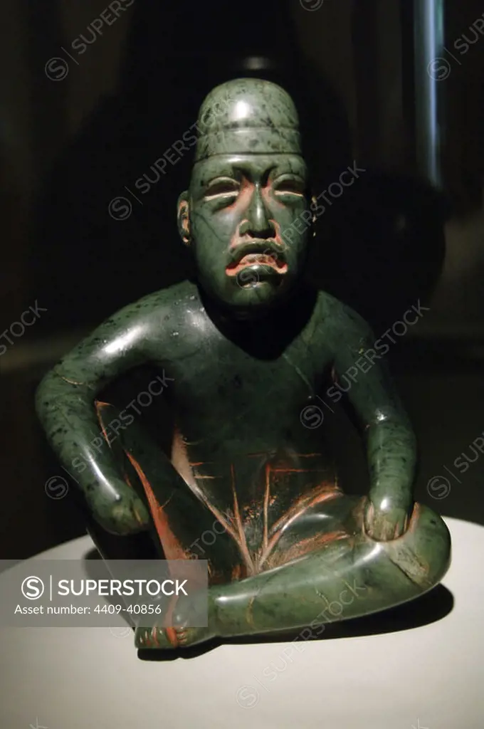 Olmec seated ruler in ritual pose. Highland Olmec Culture. Middle Formative Period (900-500 BC). San Martin Texmelucan. Puebla State. Mexico. Dallas Museum of Art. State of Texas. United States.