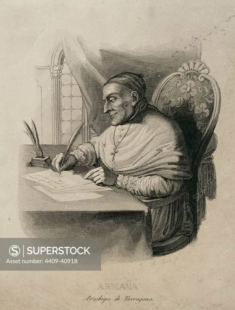 Francisco Armanya Font (1718-1803). Ecclesiastical and theologian. Bishop of Lugo and Archbishop of Tarragona. Engraving byf A. Roca after a drawing of Ribo.