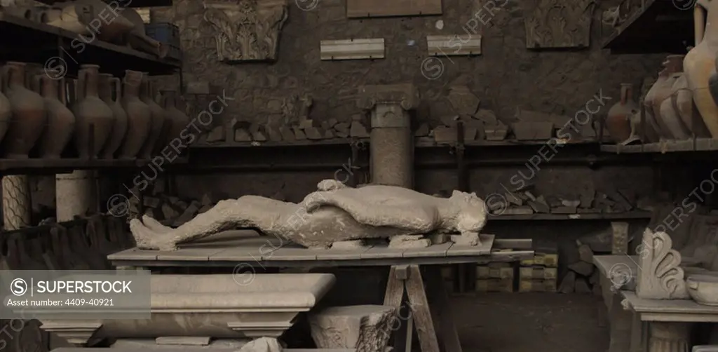 Italy. Pompeii. Plaster cast of human remains.