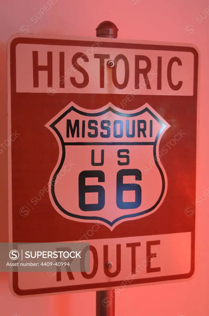 CARTEL DE LA HISTORICA ROUTE 66. Estado de Missouri. Estados Unidos.