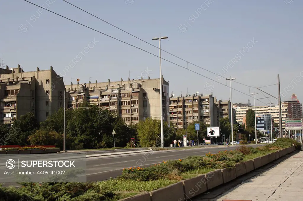 Serbia. Belgrade. Comunist style buildings.