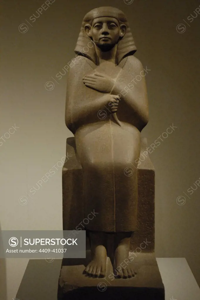 Egyptian Art. Seated statue of Chertihotep dated ca. 1850 BC. Quartzite. Middle Kingdom. 12th Dynasty. Probably it comes from Asyut. Egyptian Museum (Altes Museum). Berlin. Germany.