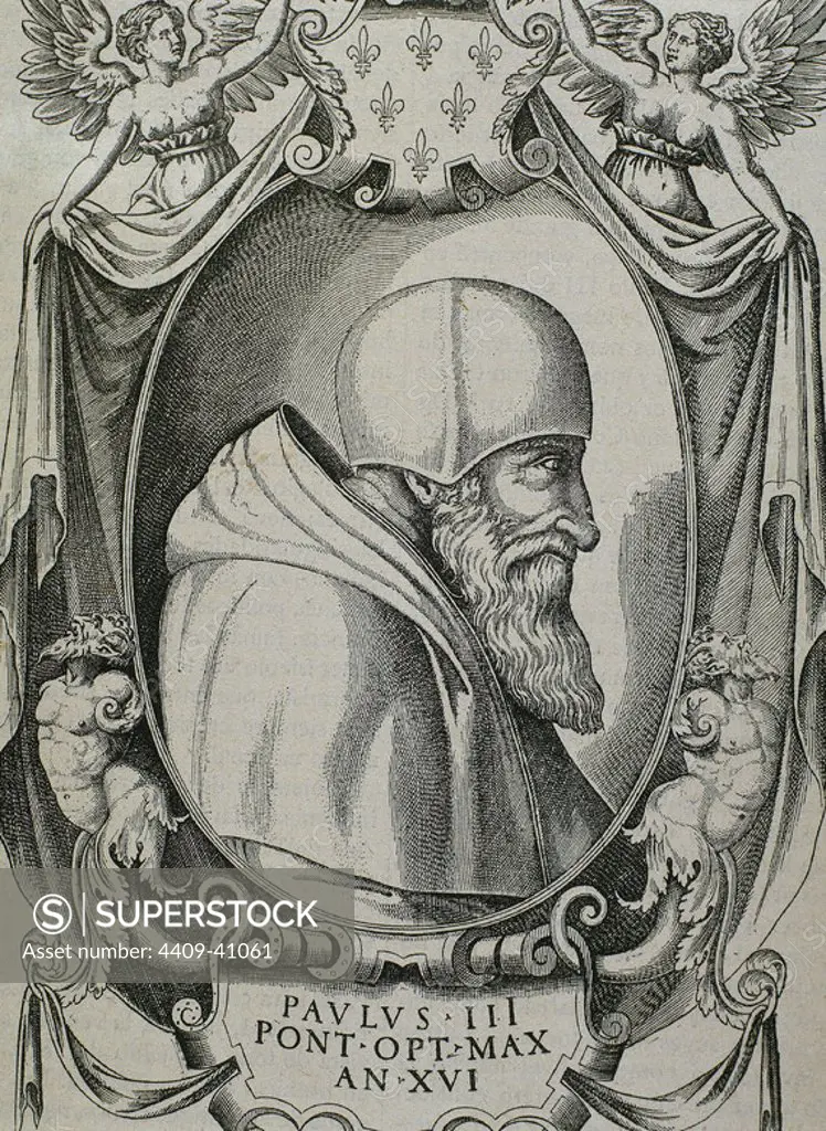 Paul III (Rome ,1468-Canino, 1549). Italian pope (1534-1549), named Alessandro Farnese. Favored the Renaissance movement and in 1540 approved the Company of Jesus. Engraving on copper according to a copy of F. Hulsius.