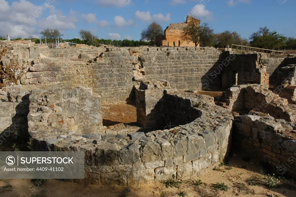 Ruins of Milreu. Roman Villa (1st - 4th century A.C.). Roman baths. Estoi, near Faro. Algarve. Portugal.