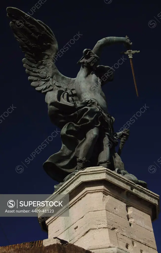 Italy. Rome. Archangel Michael. Statue on the top of Castel Sant'Angelo by Peter Anton von Verschaffelt (1710-1793). Bronze.