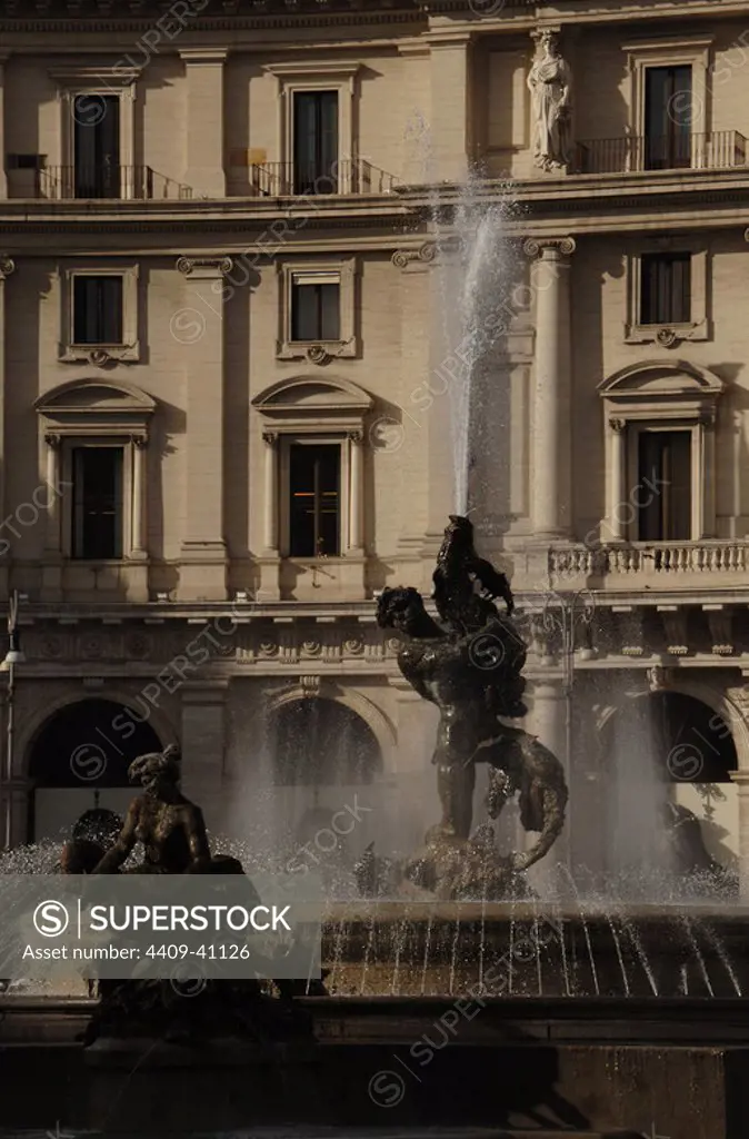Italy. Rome. Fountain of the Naiads. Sculptures of Naiads by Mario Rutelli, 1901. Piazza della Reppublica.