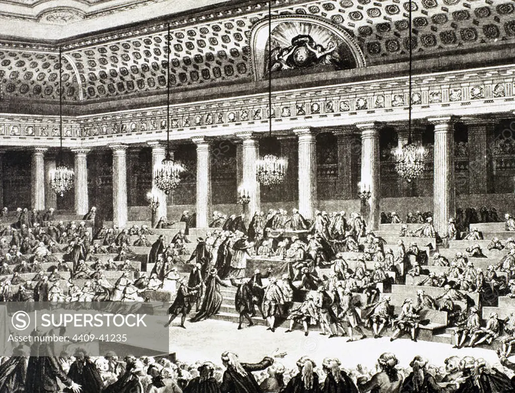 French Revolution (1789-1799). National Assembly on 4 and 5 August, 1789. Engraving of the time.