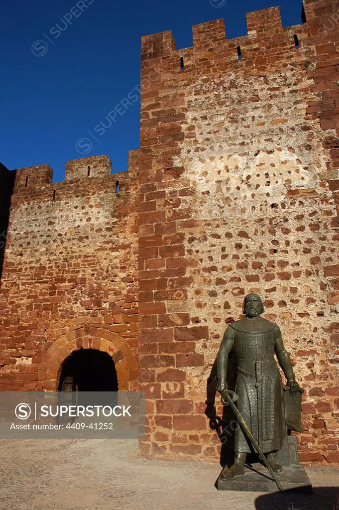 Sancho I (1154-1212). King of Portugal. Statue of King next to the castle entrance. Silves. Algarve. Portugal.