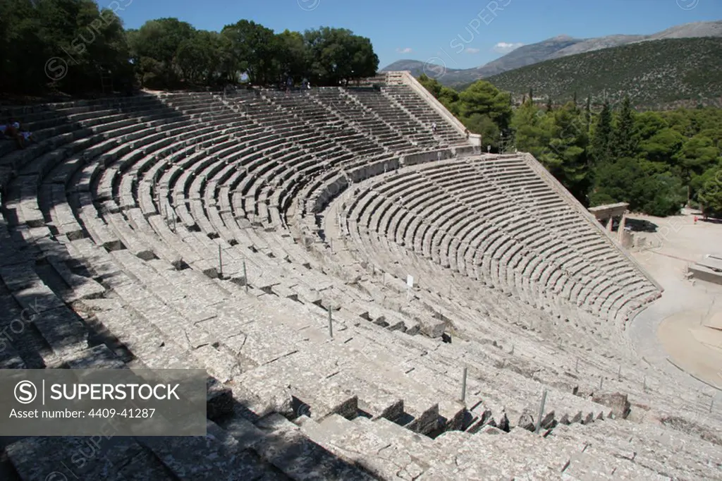 Greek Art. Epidaurus Theater by Polykleitos the Younger. Epidaurus. Peloponnese. Greece. Europe.