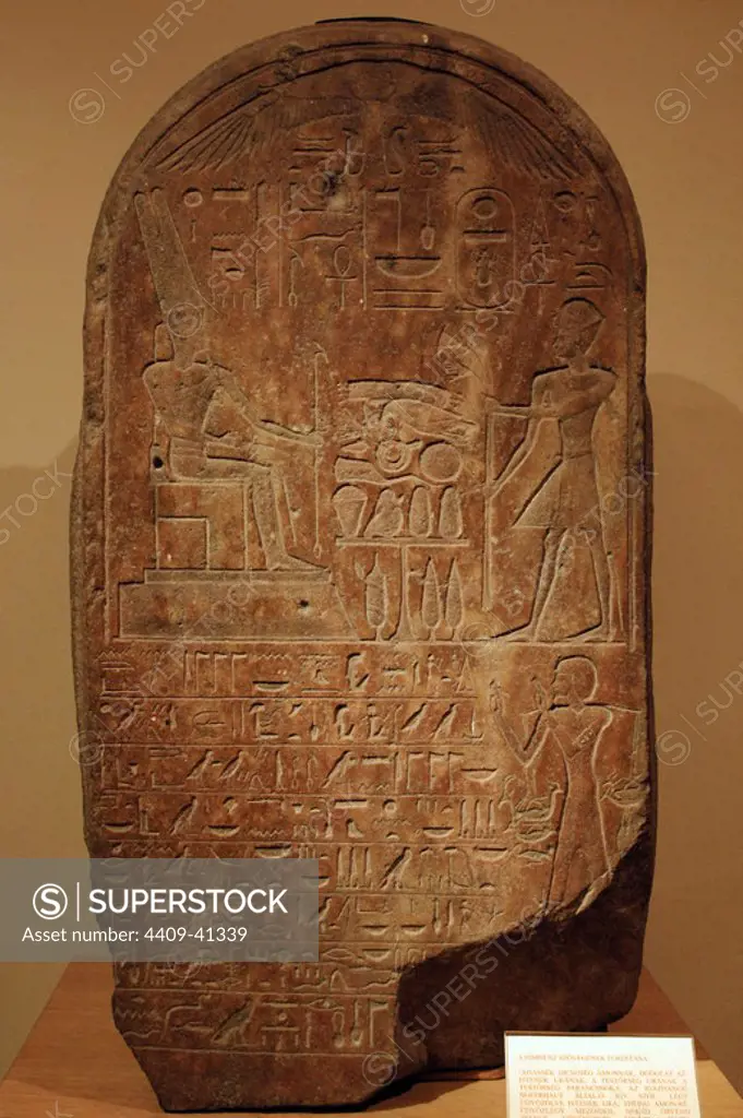 Egyptian Art. New Empire. Dynasty XVIII. Stele with a hymn to Amun. Museum of Fine Arts. Budapest. Hungary.