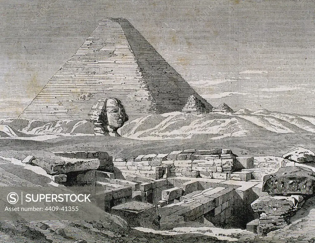 Egypt. Pyramids and Sphinx. Engraving, 1879.