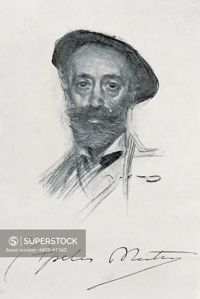 Apel.les Mestres (1854-1936). Catalan writer. Portrait by Ramon Casas (1866-1932), 1875.