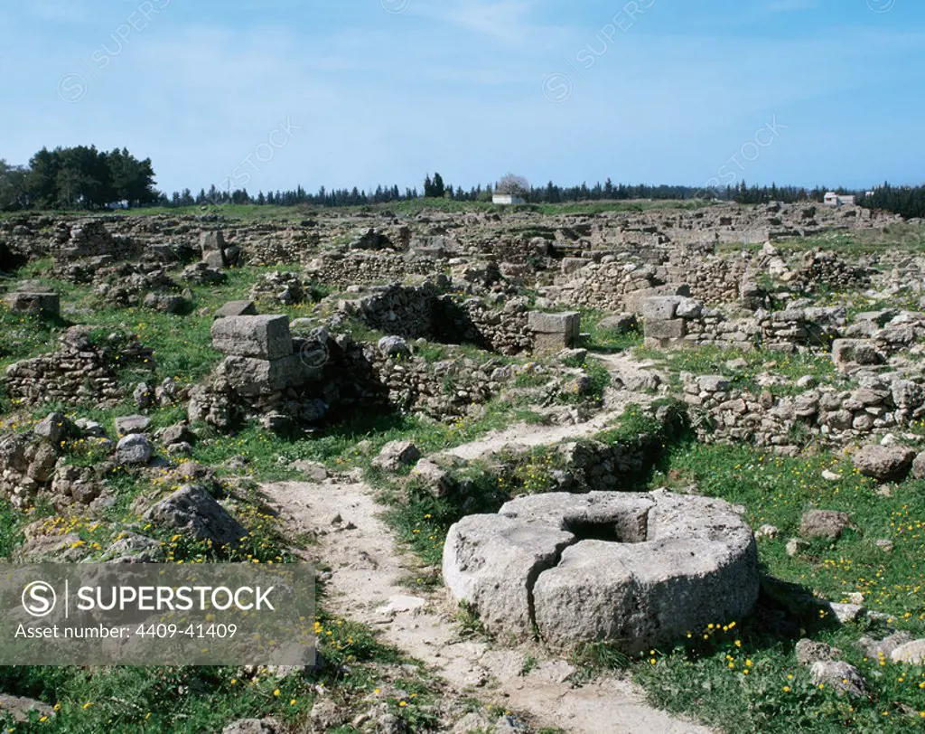 Syria. Ugarit. Ancient port city on the eastern Mediterranean at the Ras Shamra. Explendor period: 1450BC-1180BC. Landscape. Ruins.