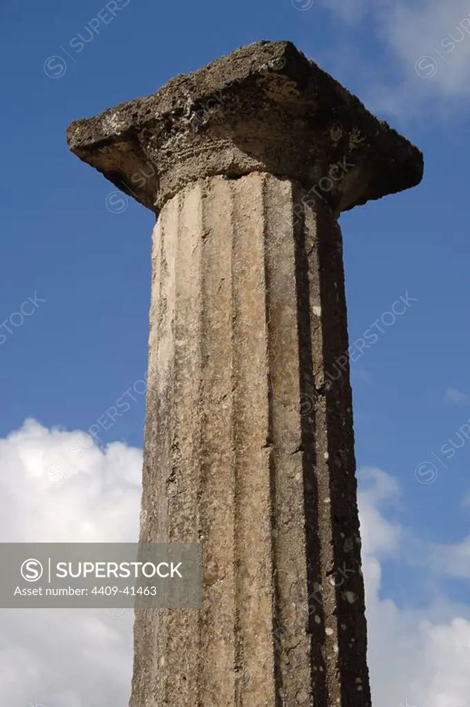 Greek Art. Sanctuary of Olympia. Doric column at the Palaestra. Hellenistic period. 3rd century B.C.. Greece.