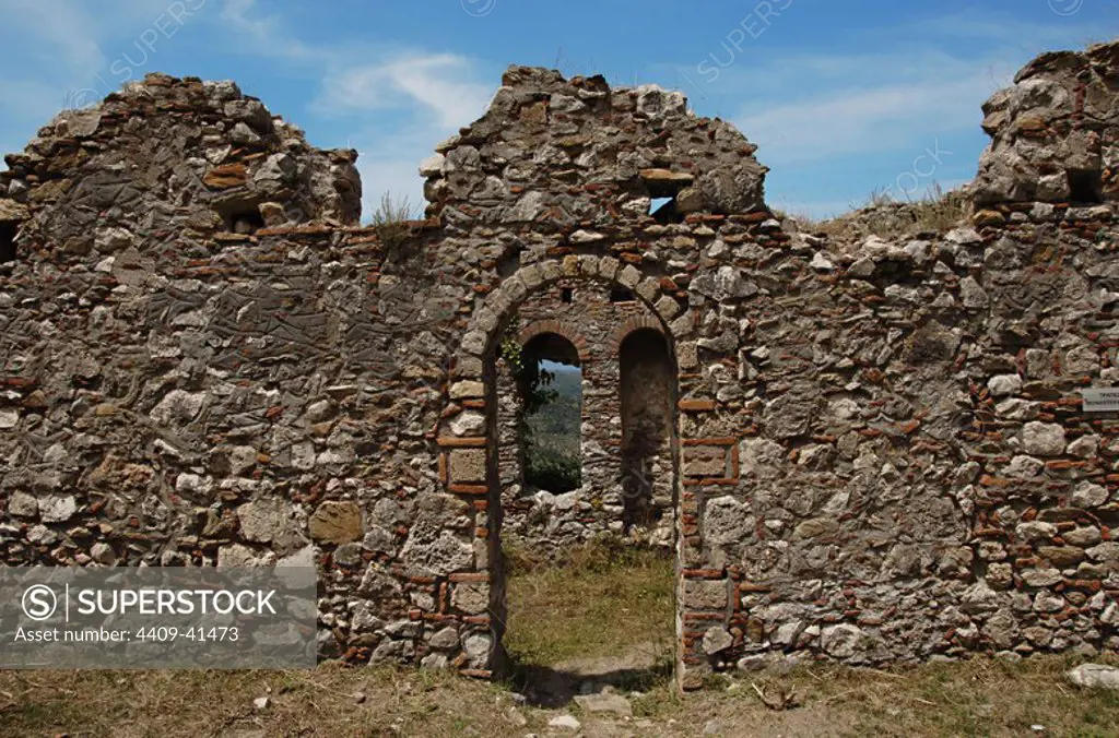 Greece. Mystras. Monastery of Agia Sophia. Ruins of refectory. Peloponnese.