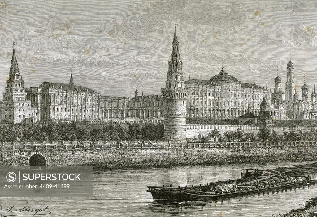 Russia. Moscow. Kremlin. Walled residence of the czars. Engraving by Laplante. 19th century.