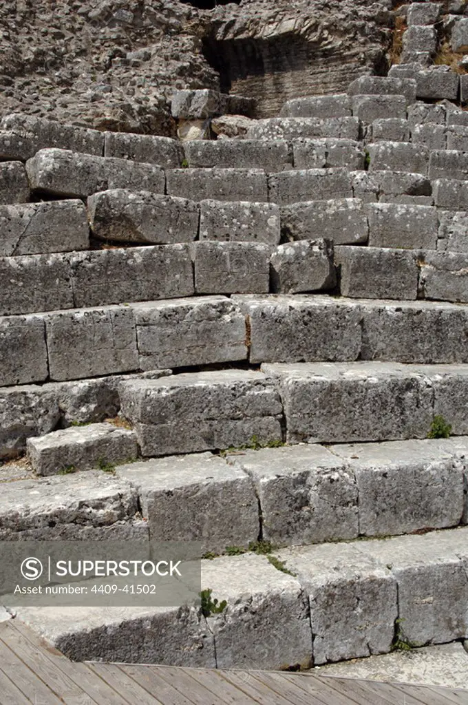 Albania. Butrint. Greek Theater. 3rd century B.C, later adapted by the Romans. Benches.