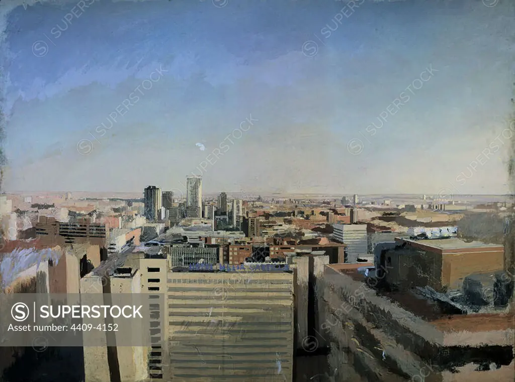 'Madrid from Capitán Haya Street', 1987-1989, Oil on canvas, 184 x 245 cm. Author: ANTONIO LOPEZ GARCIA. Location: PRIVATE COLLECTION. SPAIN.