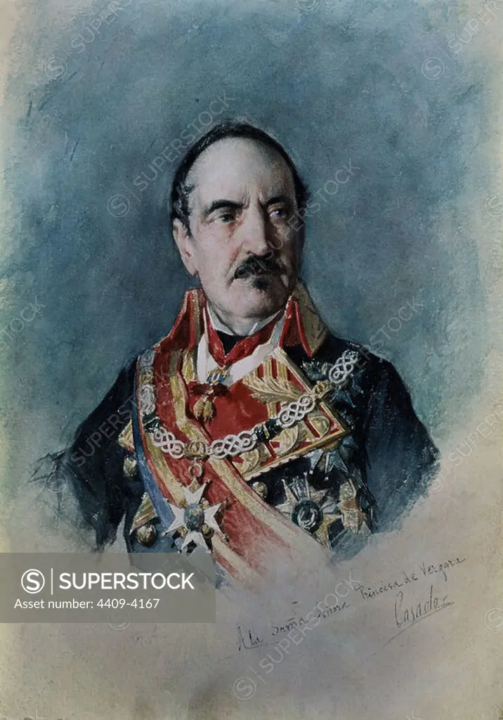 'The General Baldomero Espartero, Prince of Vergara', 1872, Watercolor on paper, 22,5 x 29,5 cm. Author: Jose Casado del Alisal. Location: MUSEO ROMANTICO-PINTURA. MADRID. SPAIN.