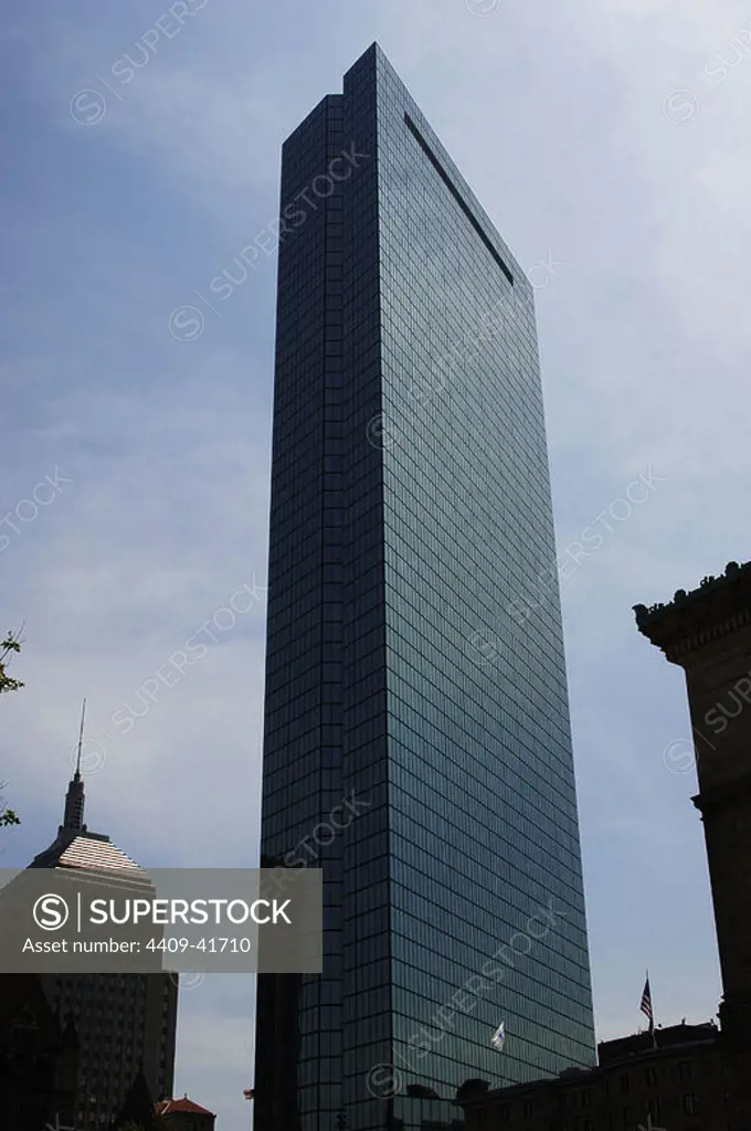 United States. Boston. John Hancock Tower, designed by IM Pei and Henry N. Cobb. It was finished in 1976. Massachusetts.
