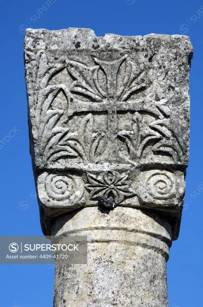 Early Christian art. Byllis ruins. Remains of the Cathedral. IV-V centuries A.D. Republic of Albania.