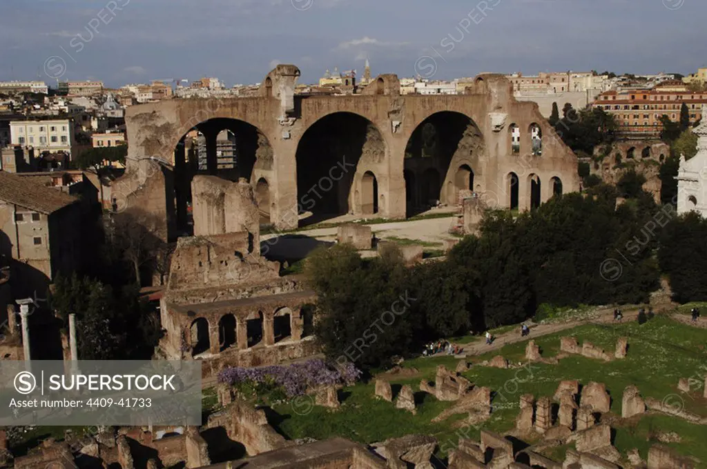 Italy. Rome. Basilica of Maxentius and Constantine. 308-312. Aerial view.