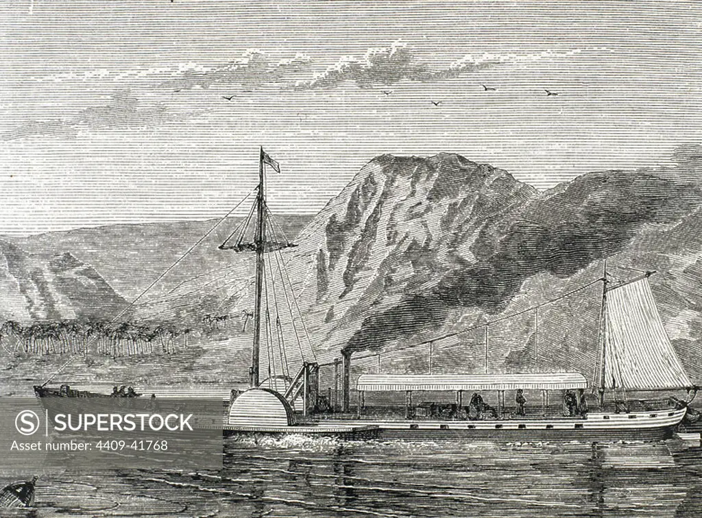 FIRST FULTON STEAM VESSEL. Built by North American engineer Robert Fulton (1765-1815). Engraving 19th century.