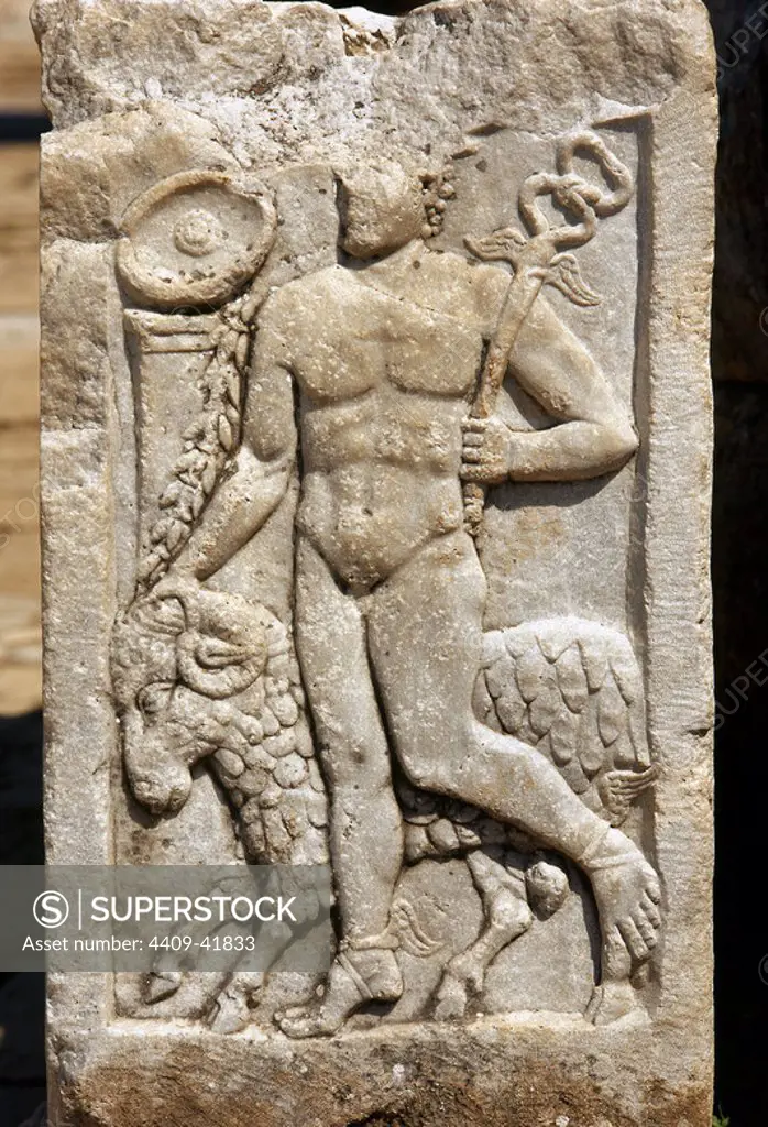 Hermes. Olympian God. Roman relief. Ephesus. Turkey.