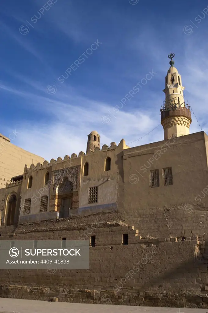 EGYPT. LUXOR. Partial view of the mosque of Abu El-Aggaq, built inside the Egyptian temple of Luxor.